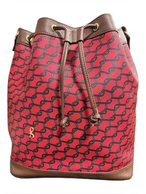 Roberta di Camerino Red and Brown Patterned Drawstring Bucket Bag